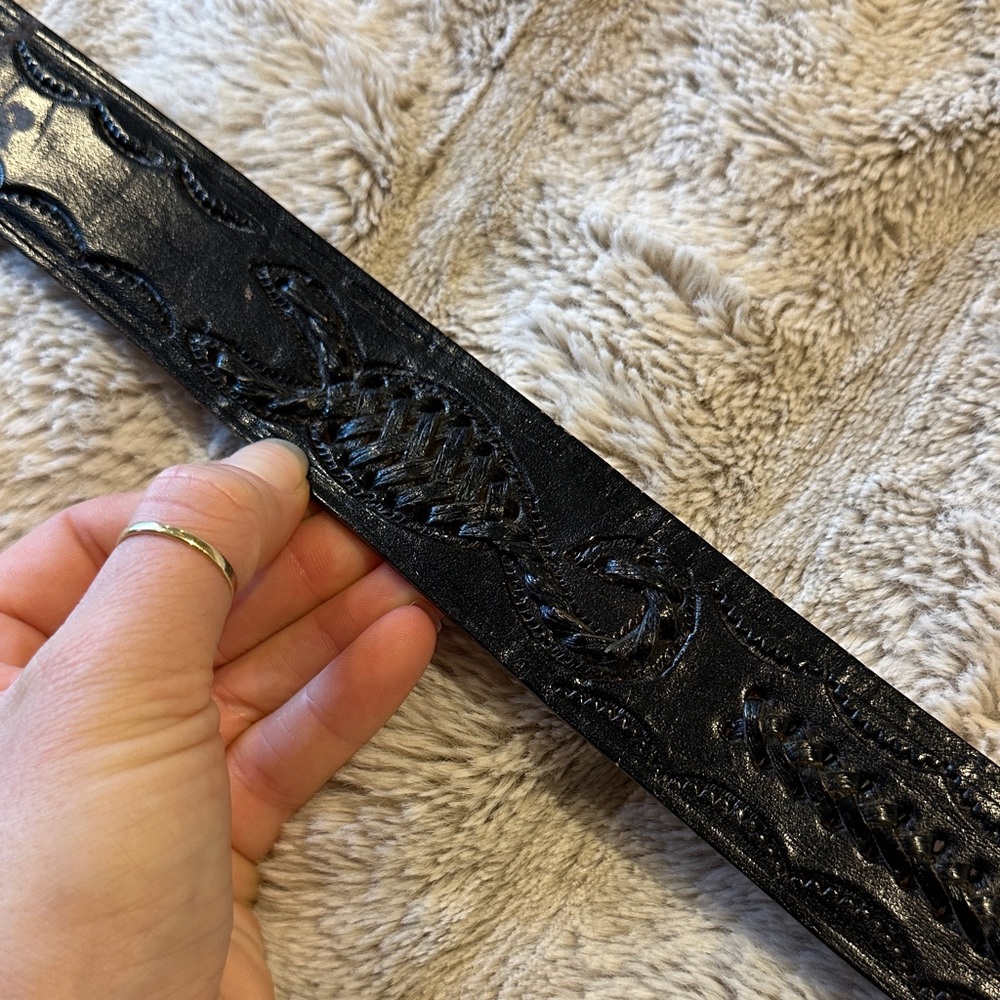 Vintage black leather western belt with scorpion detail